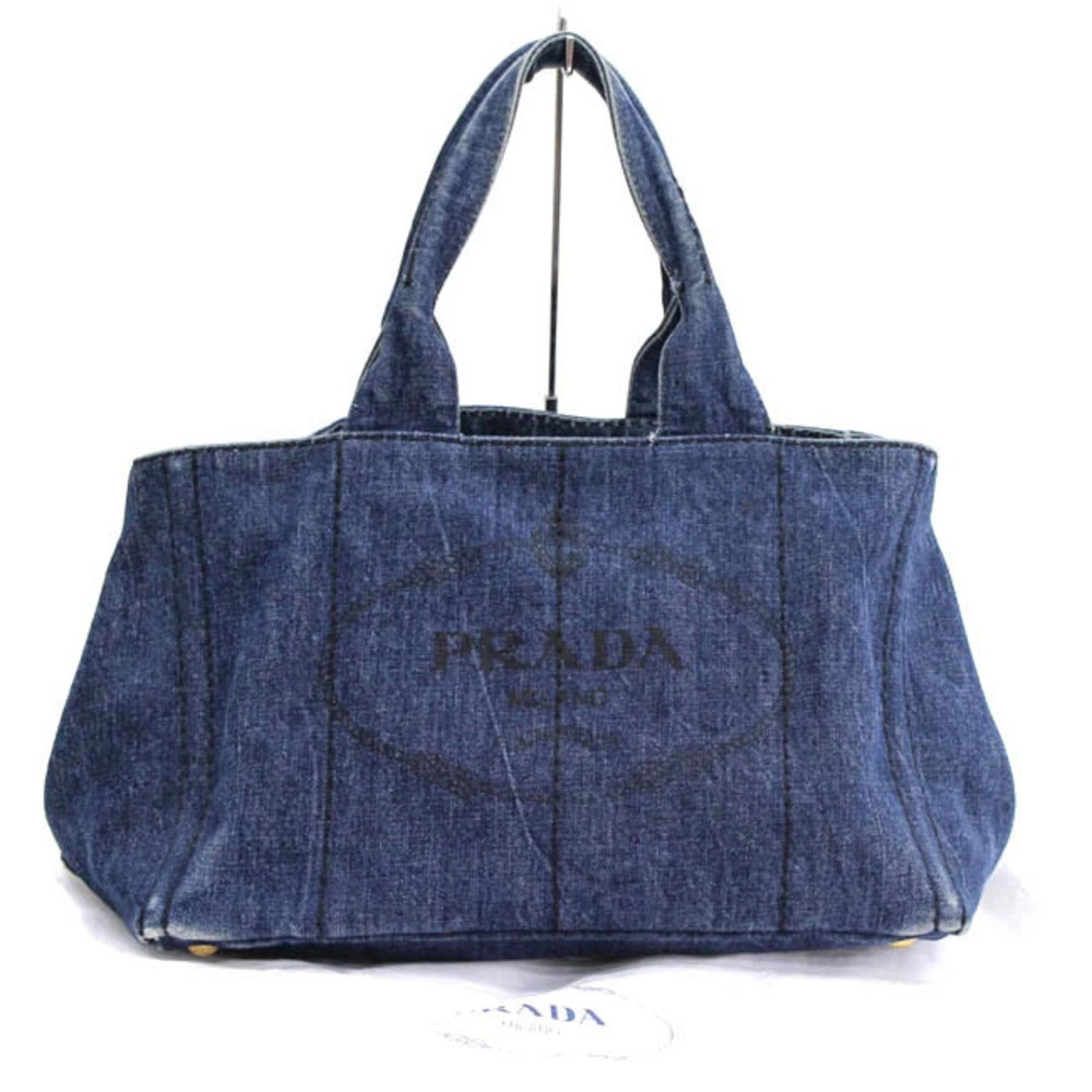 Prada Tote Bag Handbag Canapa Denim Canvas Blue